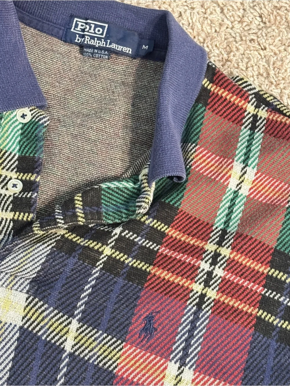 RARE Made In USA Polo Ralph Lauren Vintage 90s Plaid Cotton Size M